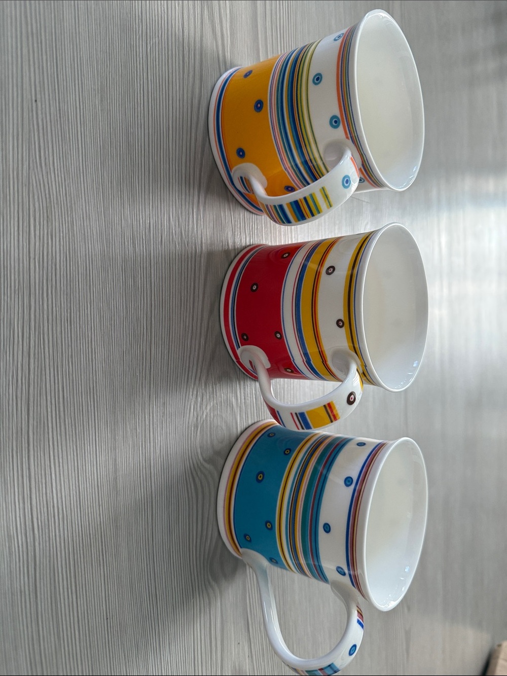 Colorful Striped Ceramic Mug Set - Blue, Red, Yellow